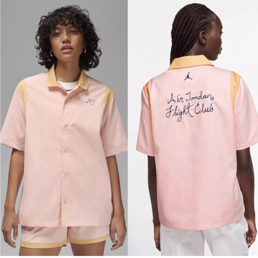 Jordan Brand Women's Button Up Short Sleeve Shirt Pink Size XL - DZ3340-610
